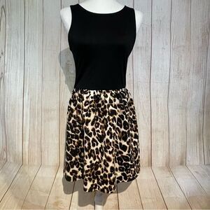 Blue Rain Black Leopard print Sleeveless A-Line Midi Dress Size M Preowned